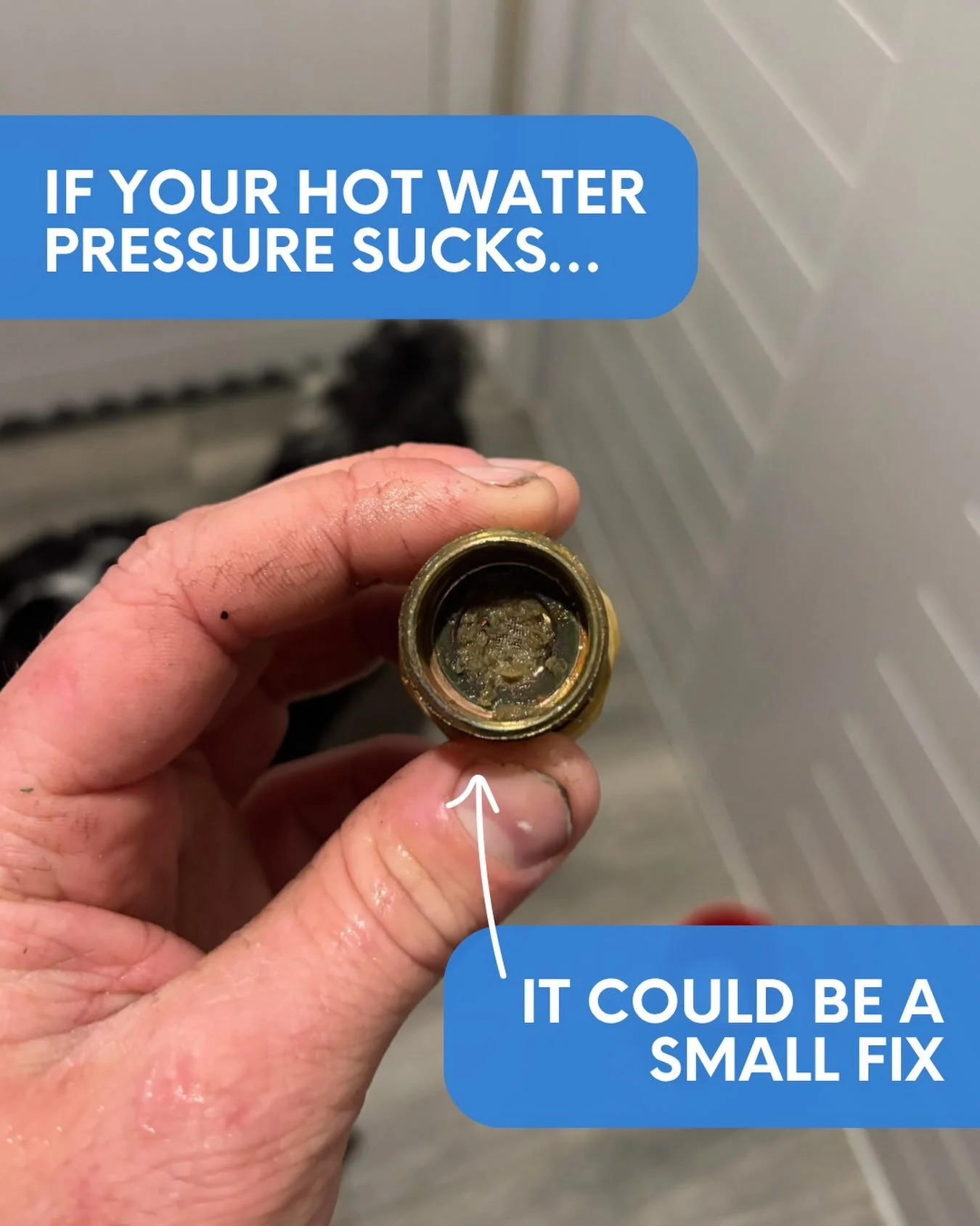 Sometimes the problem is waaay smaller than you think!

This non-return valve on a hot water cylinder was well and truly clogged up with grime, plus a bit of hemp left behind from a previous installation.

It doesn&rsquo;t look like much, but when th