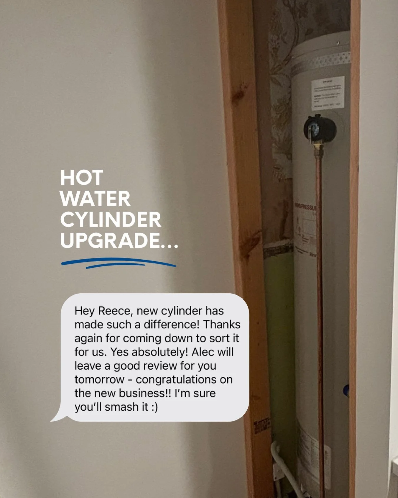 Texts like this make our day!!

Our client S upgraded from low pressure to mains pressure cylinder, and it&rsquo;s safe to say the results speak for themselves!

Sick of weak showers, or the kitchen sink taking ages to fill? Drop us a line 🙌🏼