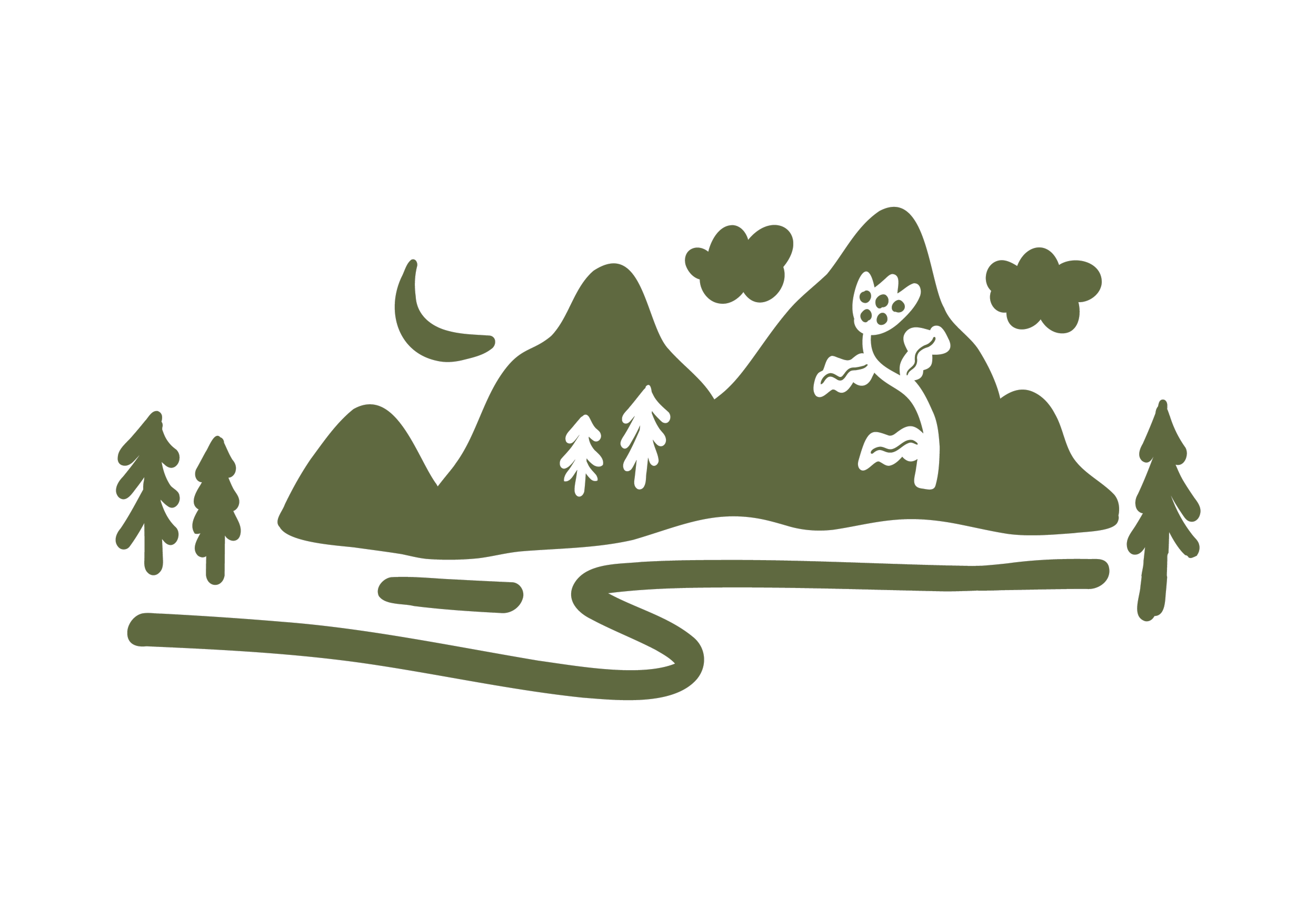 Outdoor athletes, backpacking, trail running, hiking, camping, mountains, trees, clouds, river, flowers.
