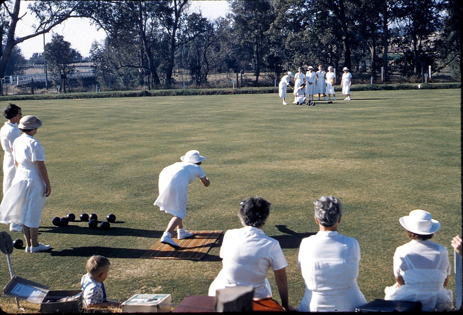 A group of women on a bowling green at Brunswick Districts Bowling Club