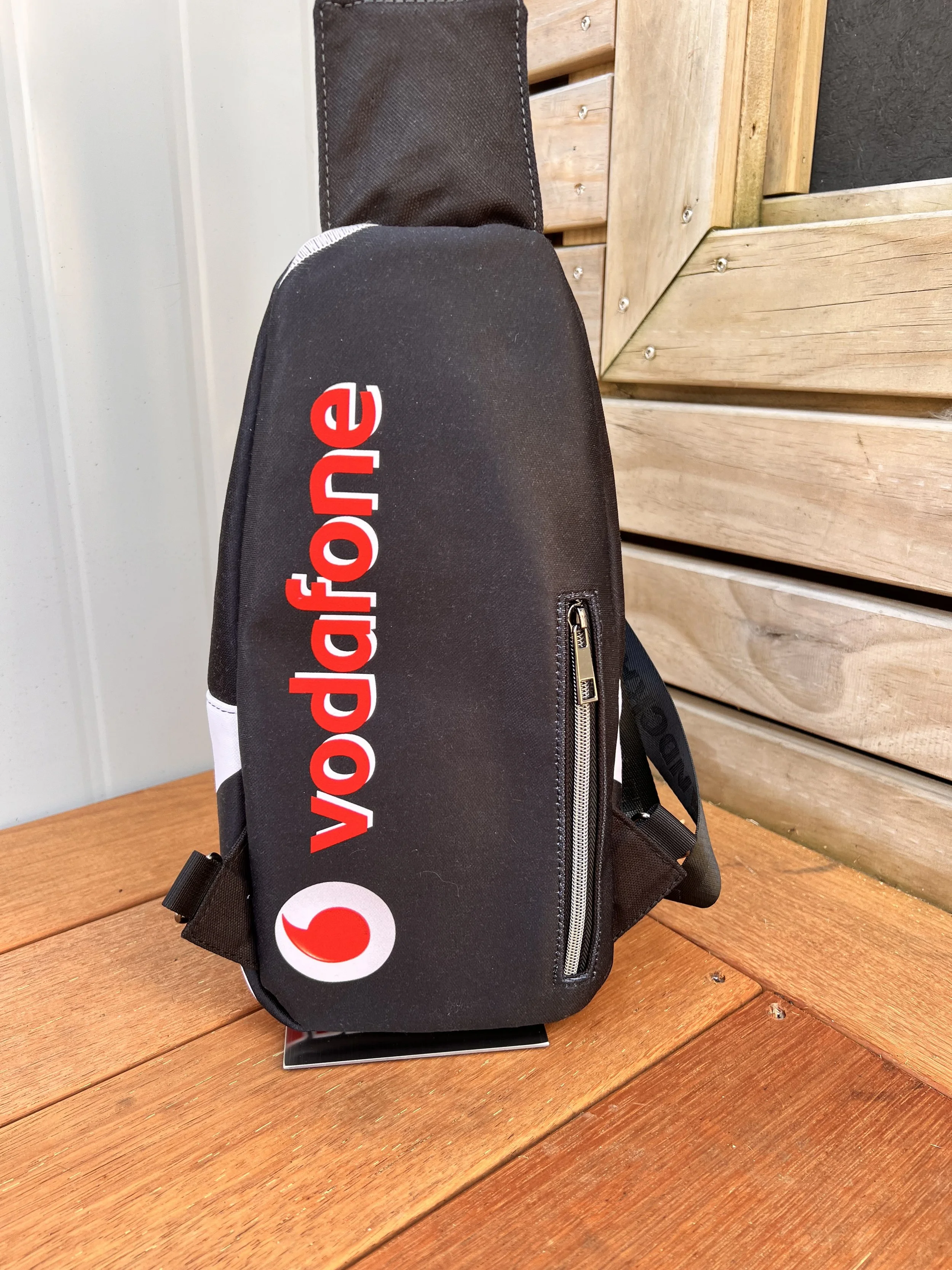 Handcrafted bag created from a treasured New Zealand Warriors rugby league jersey, preserving the original team colours, logos and jersey details