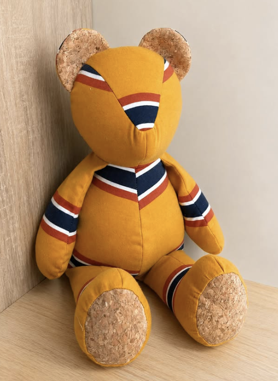 Huggable Memory bear handcrafted from treasured clothing and meaningful fabrics as part of the Legacy Re-Crafted Collection.