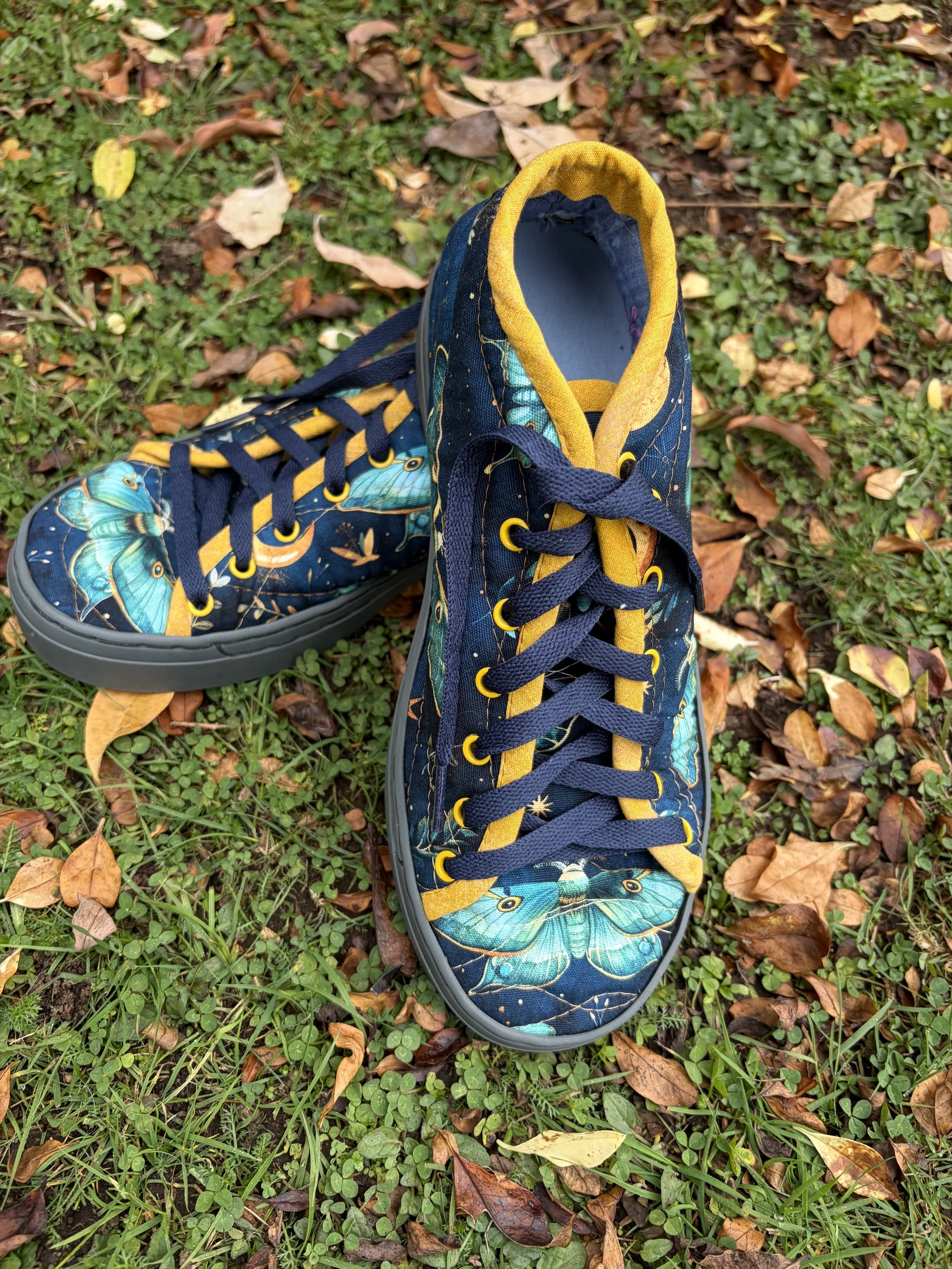 Bespoke handcrafted sneakers with quilted textile uppers, custom made by uNiquely Hands Crafted in the customer’s choice of fabric.