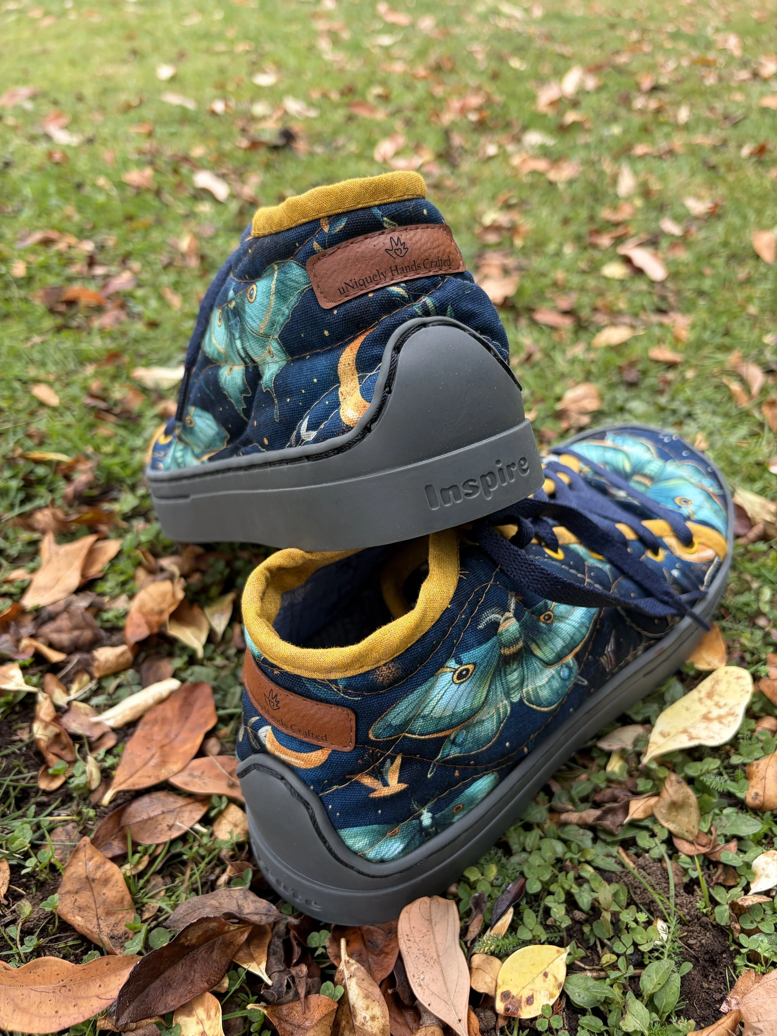 Bespoke handcrafted sneakers with quilted textile uppers, custom made by uNiquely Hands Crafted in the customer’s choice of fabric.
