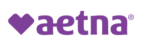 Aetna logo featuring a purple heart symbol followed by the word 'Aetna' in purple lowercase letters.