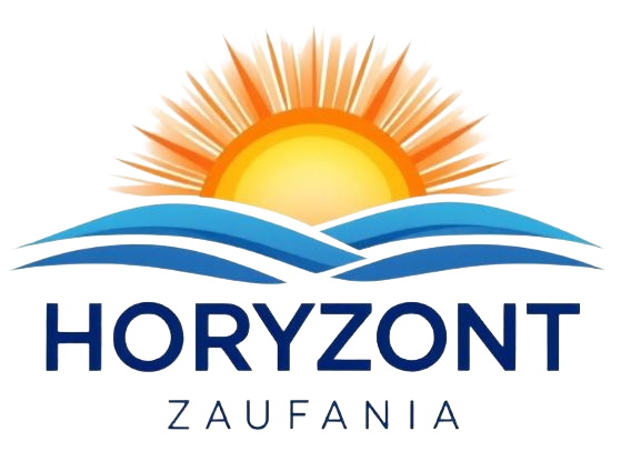 Logo with a rising sun, waves, and the words "HORIZONT ZAUFANA" below.