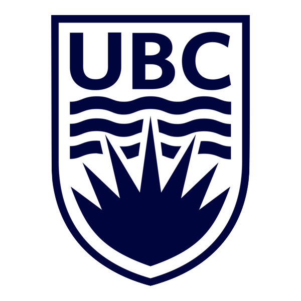 The University of British Columbia (UBC) logo featuring a shield with stylized mountains and water waves in navy blue and white.
