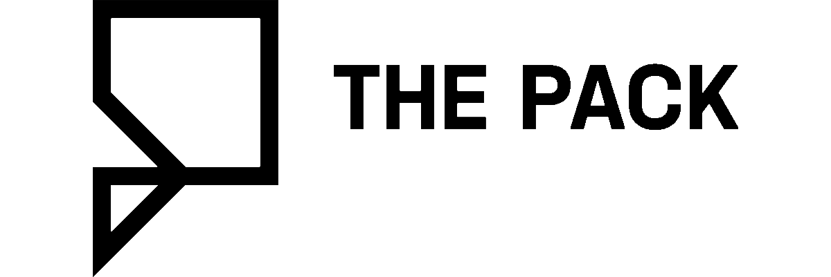 Black logo with a document outline and a checkmark, with the text 'THE PACK' to the right.