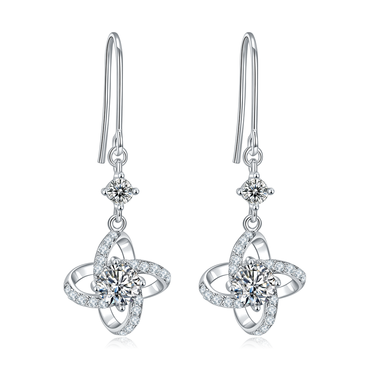 S925 Sterling Silver Clover Dangle Earrings, 0.5ct D-VVS1 Moissanite & Lab-Grown Gemstones, Platinum Plated Hook Earrings For Women With Gift Box