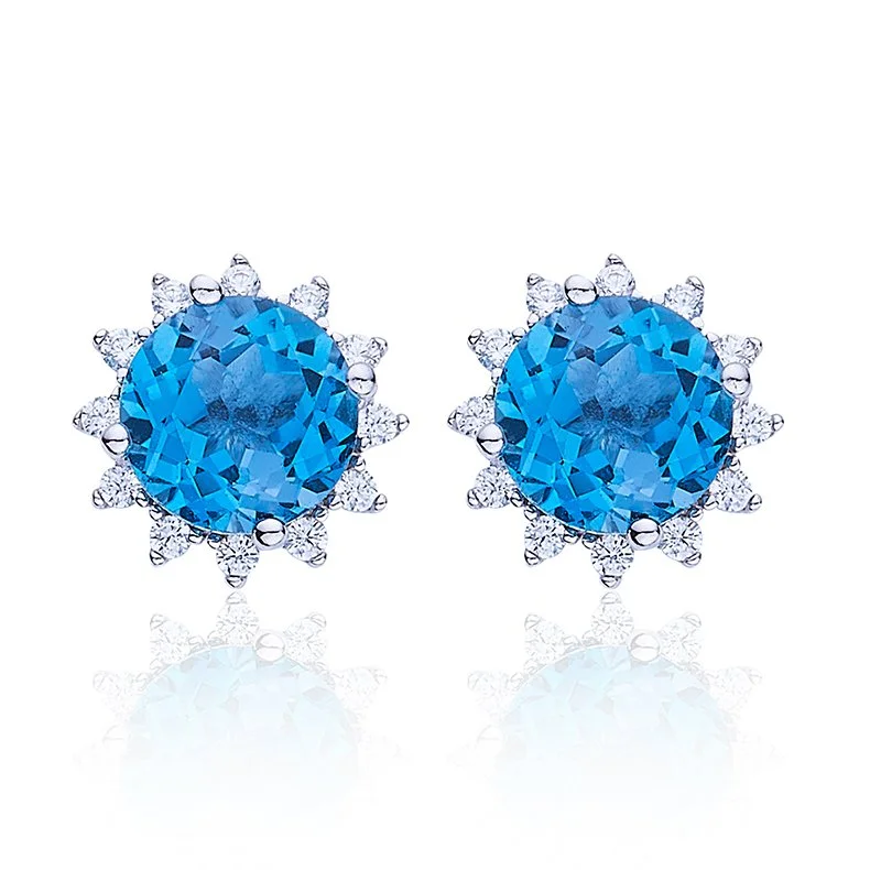 S925 Sterling Silver Starburst Stud Earrings, 6mm Natural Blue Crystal, Platinum Plated 1.6g, Sparkling Snowflake Earrings For Women, Fashion Jewelry Gift Box