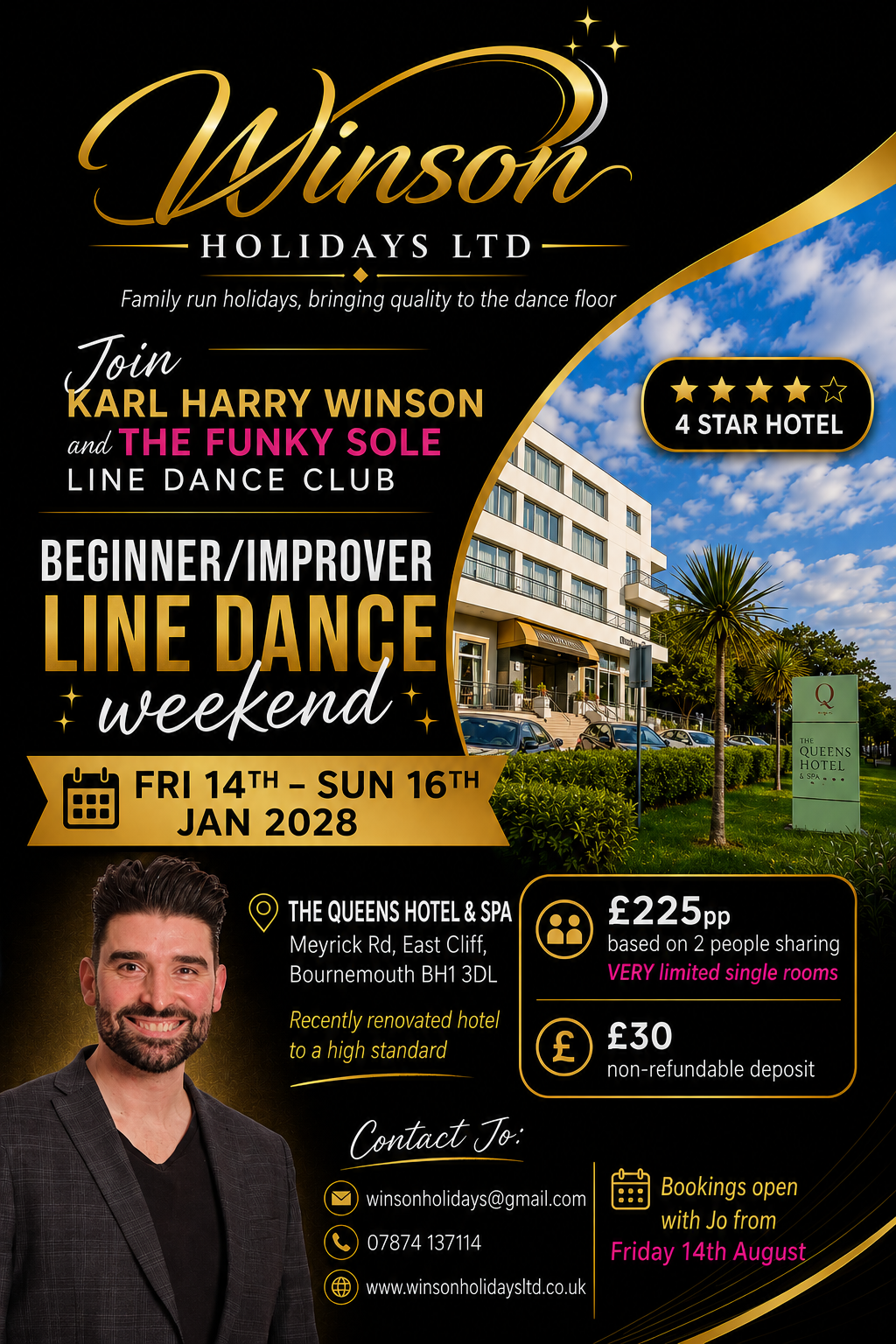 The Queens Hotel - Beginner/Improver Line dance weekend. Bournemouth. 3 Days. 2 Nights