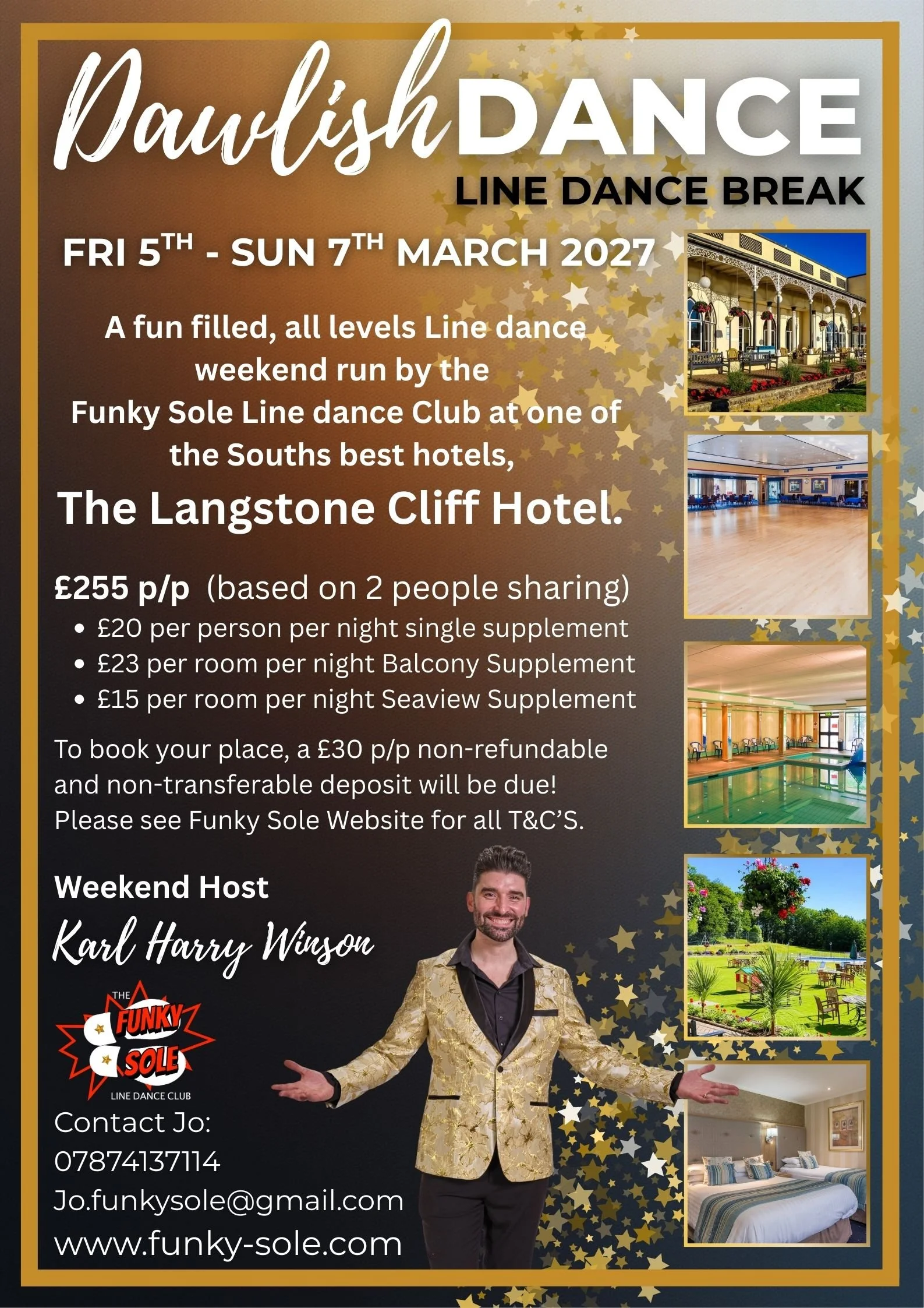 Event poster advertising the Dawlish DANCE Line Dance Break happening from March 5 to March 7, 2027. 