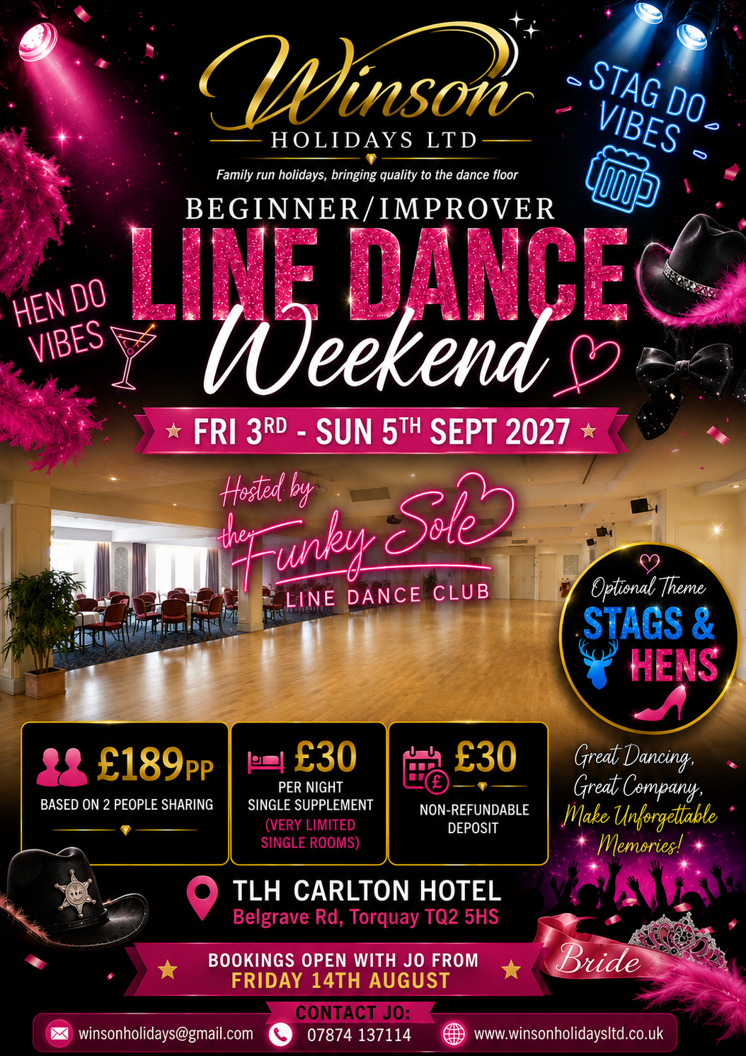 Torquay 2027 - Beginner/Improver Line dance weekend. Torquay. 3 Days. 2 Nights