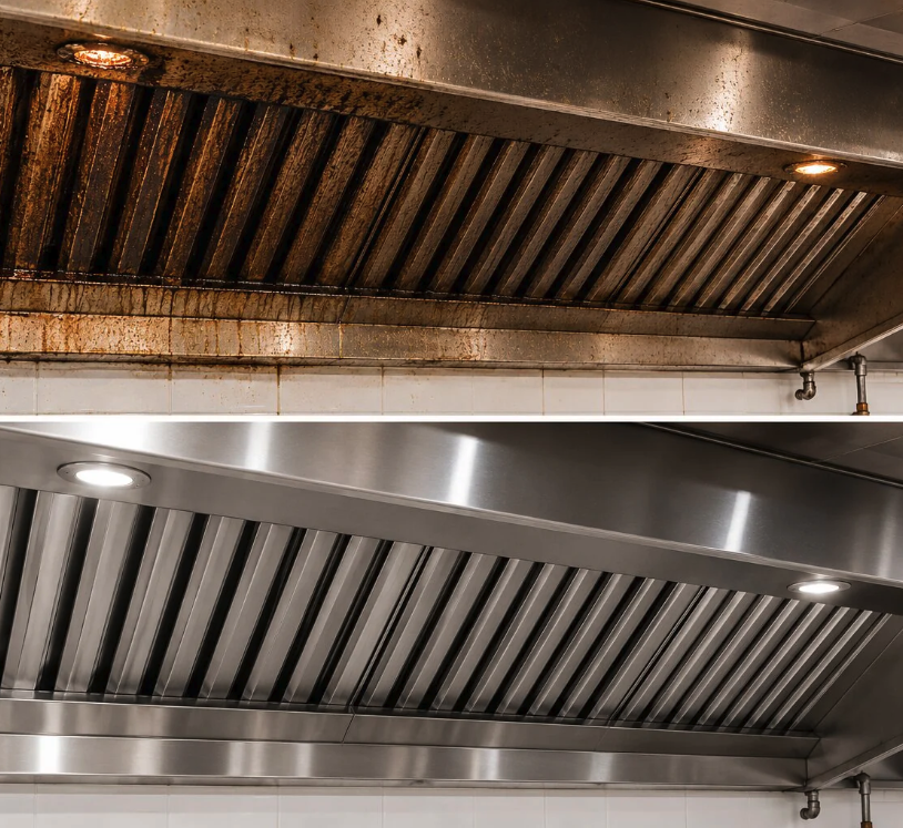 Kitchen Exhaust Hood Cleaning Before and After