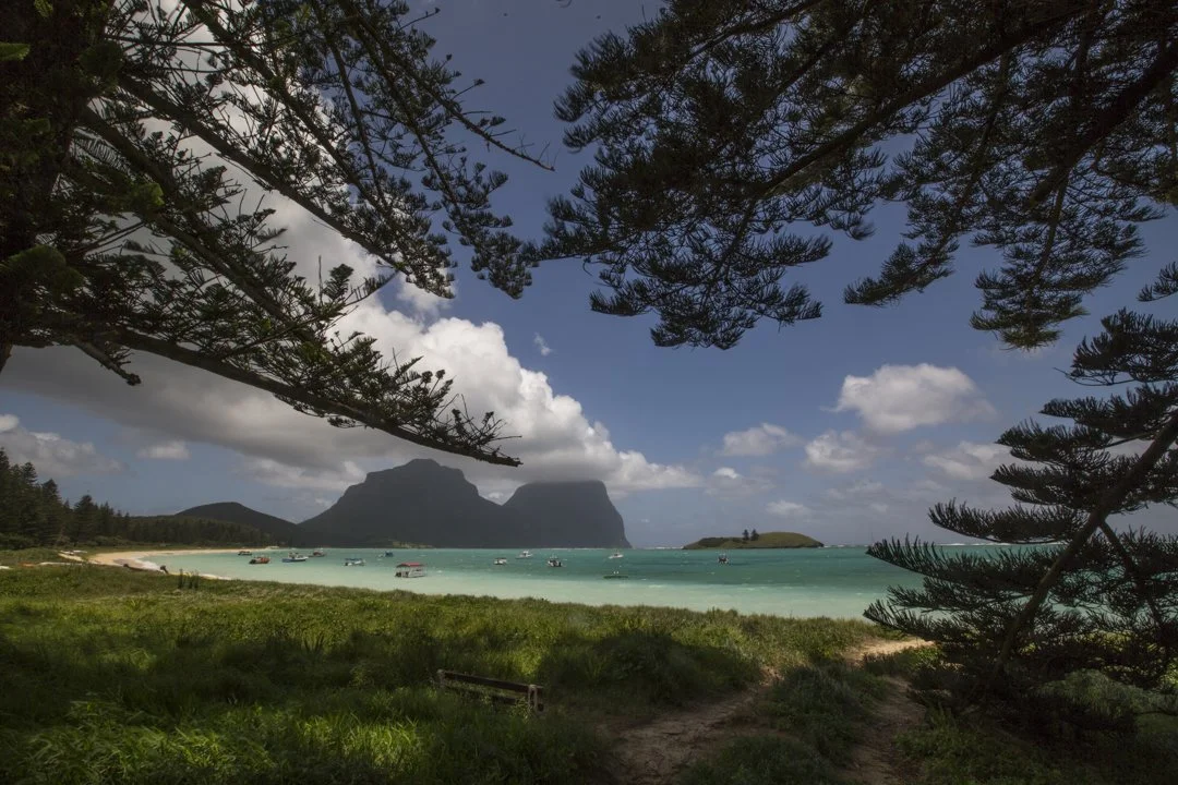 View of Mount Gower and Mount Lidgbird from Lagoon Beach, Lord Howe Island.