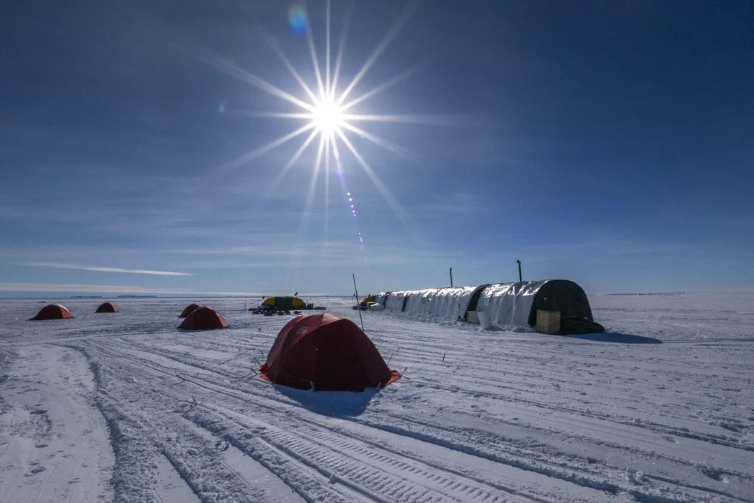 Union Glacier base camp in Antarctica during an emperor penguin photography expedition.