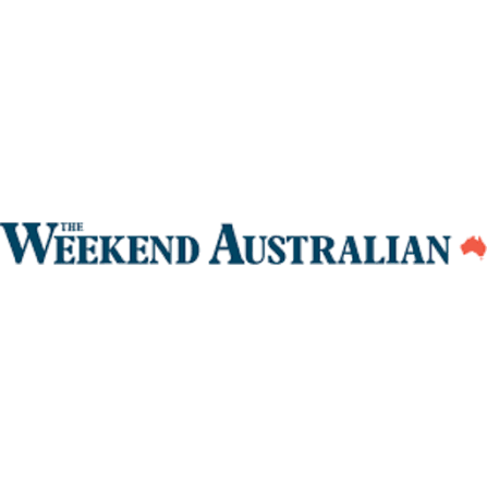 The Weekend Australian logo with the publication name in blue text and a small red map of Australia.