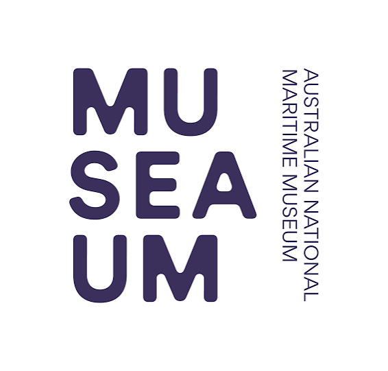 Logo of the Australian National Maritime Museum with the name displayed vertically.