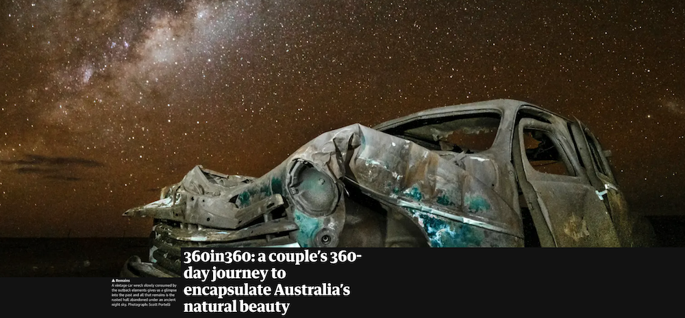 A wrecked old car with damaged body sitting under a starry night sky, featuring the Milky Way galaxy.