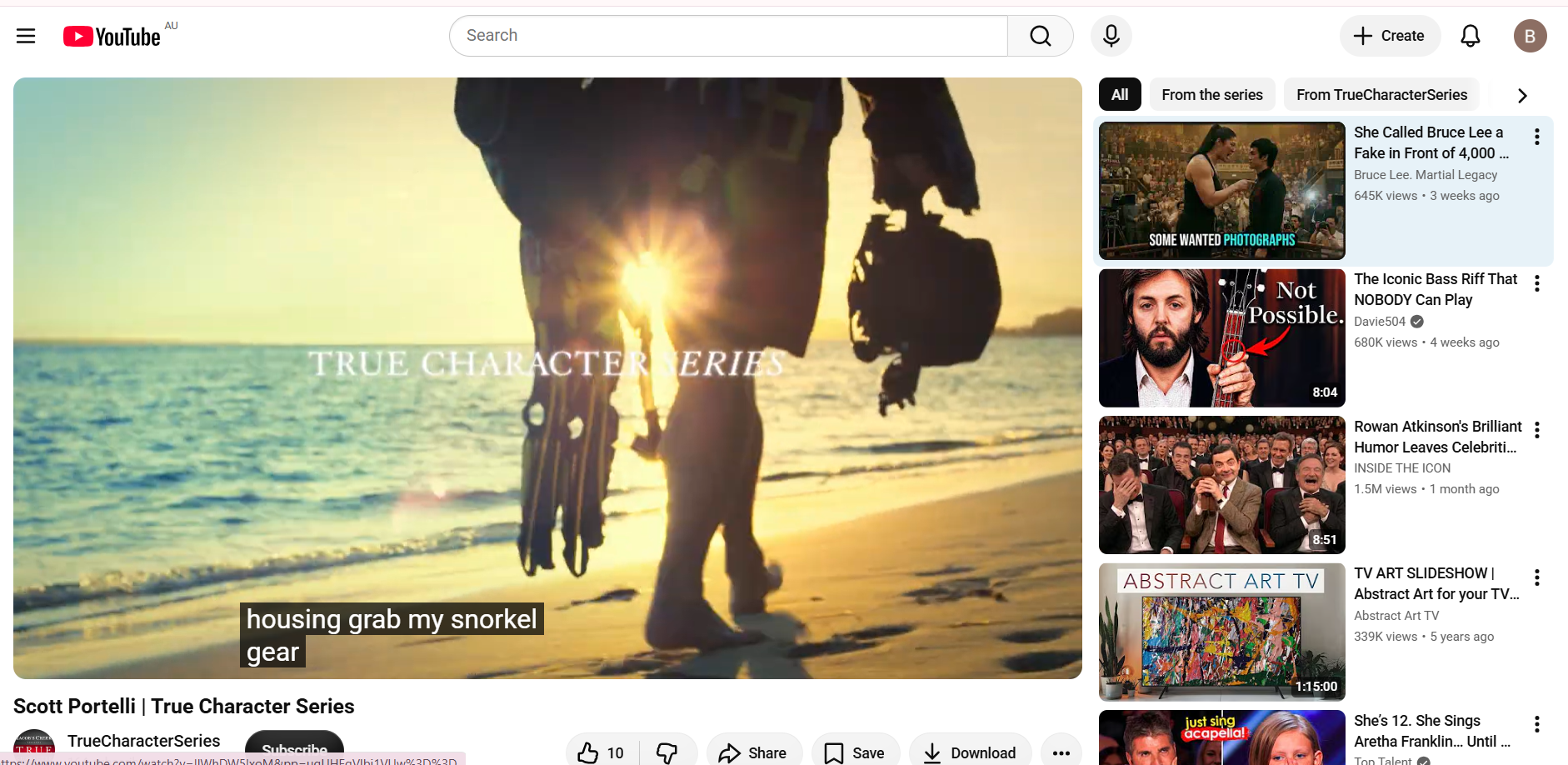 A person carrying snorkeling gear walking on a beach at sunset with the words 'TRUE CHARACTER SERIES' overlayed on the image.