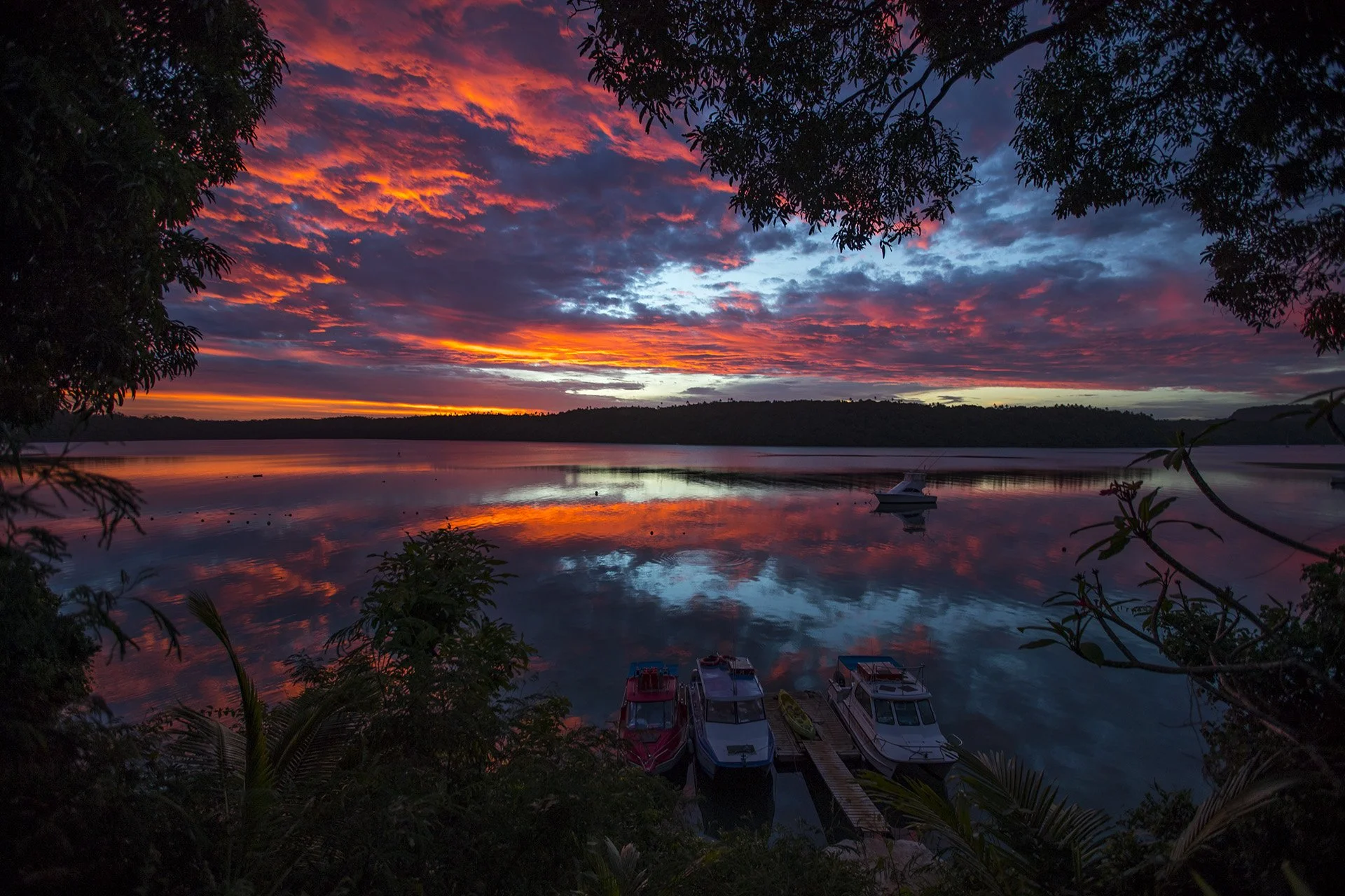 Sunset reflecting across the tranquil waters of Tonga.