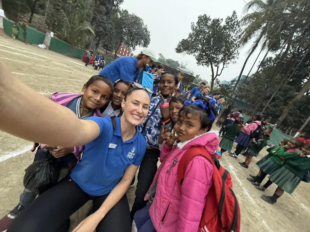 Dr Tia Deoki working with children in India for Hands on India Project