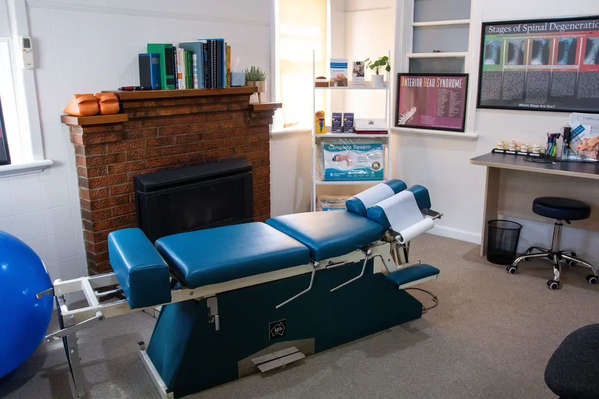 Chiropractic examination room with adjustable chiropractic table at Echuca Spine Studio