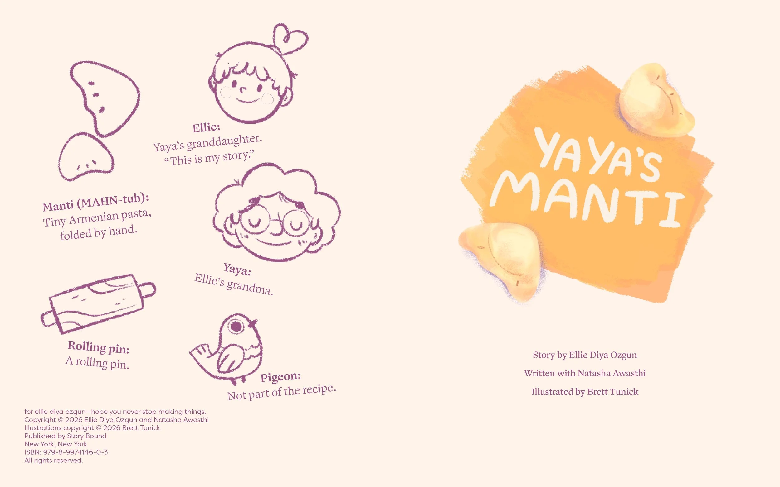 Interior spread from Yaya’s Manti, showing Ellie and Yaya making Armenian manti together.