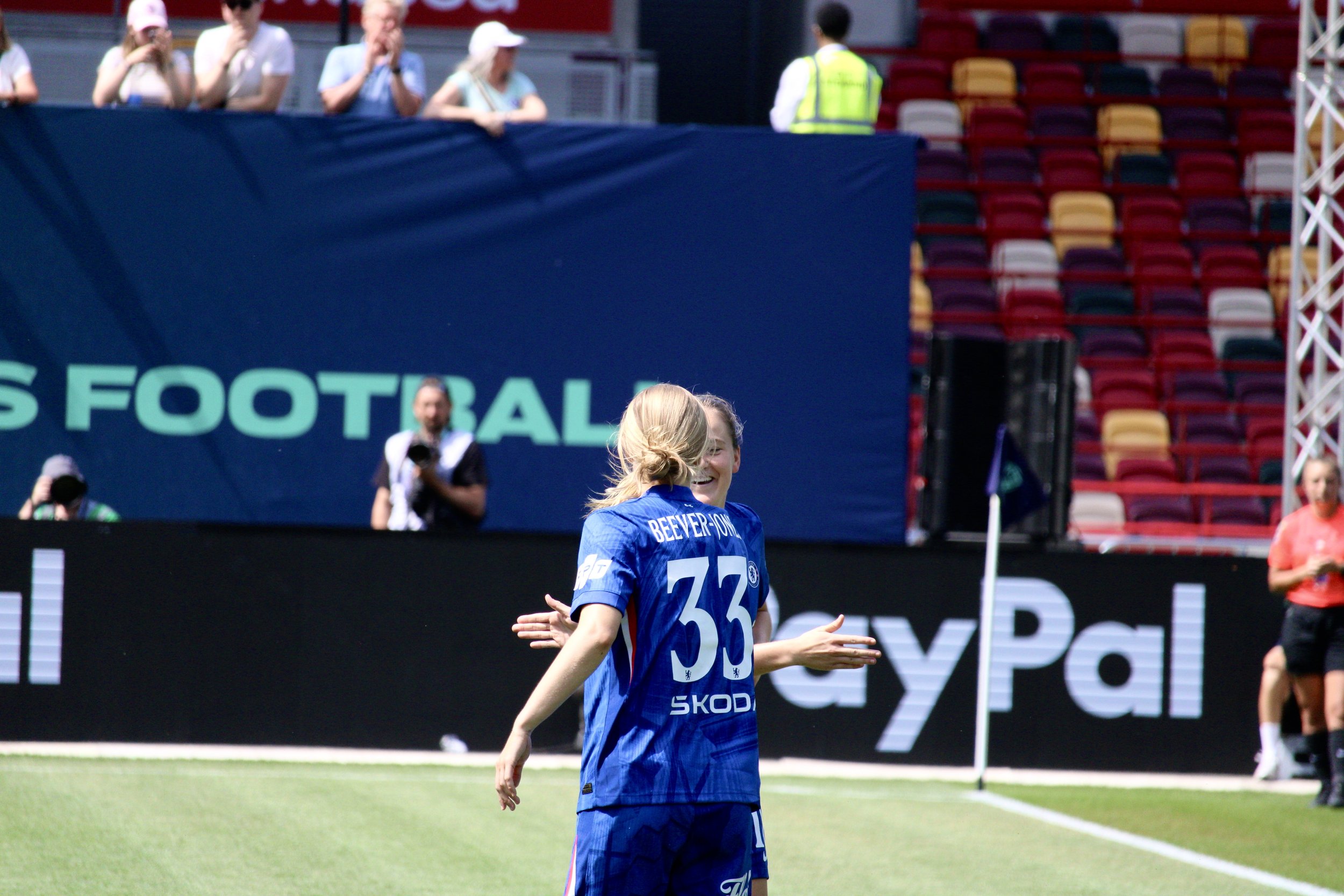 Aggie Beever-Jones and Johanna Rytting Kaneryd celebrate after their goal in the final.