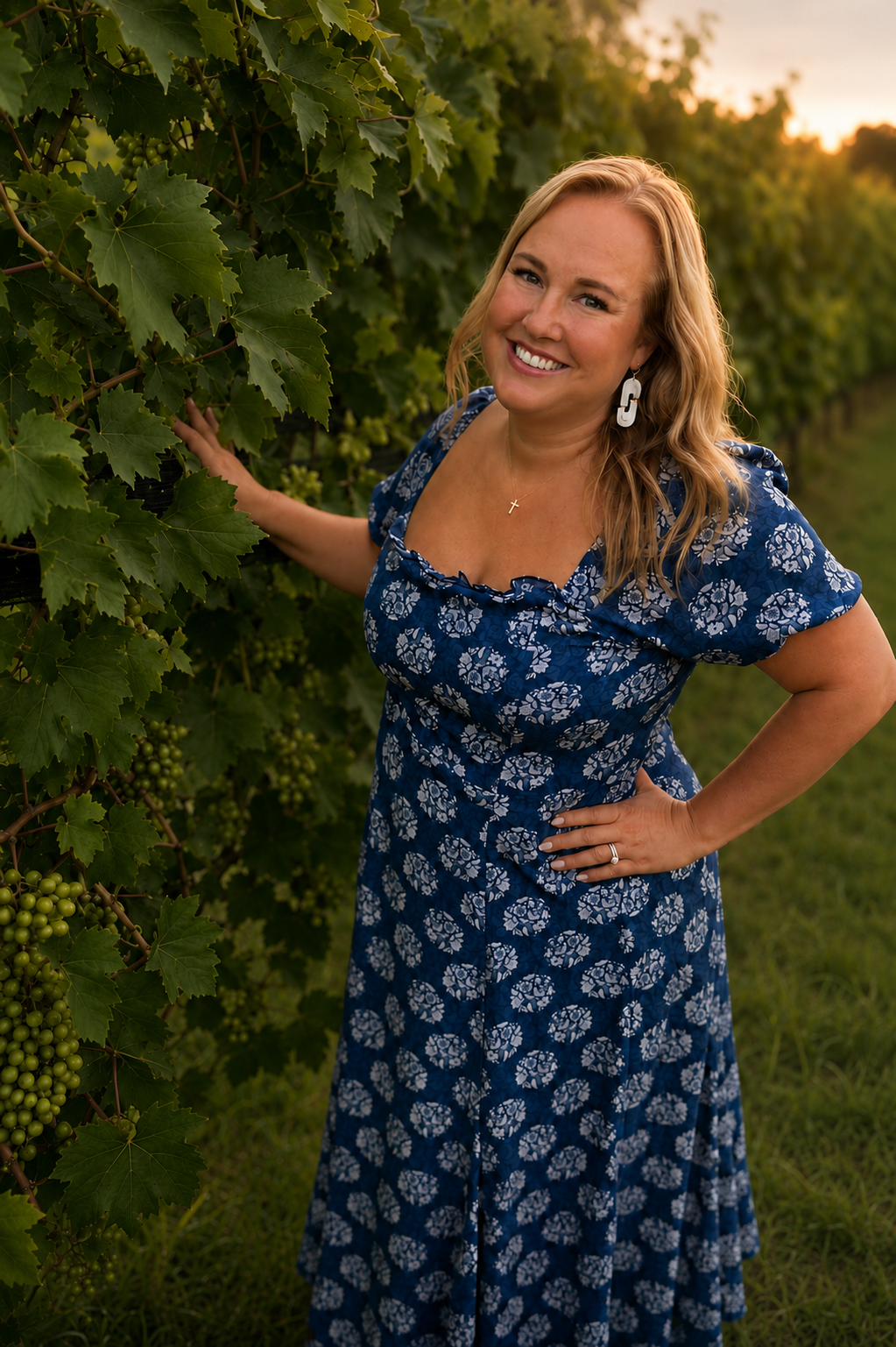 Founder of Thoughtful Goods Co. outdoors in a vineyard