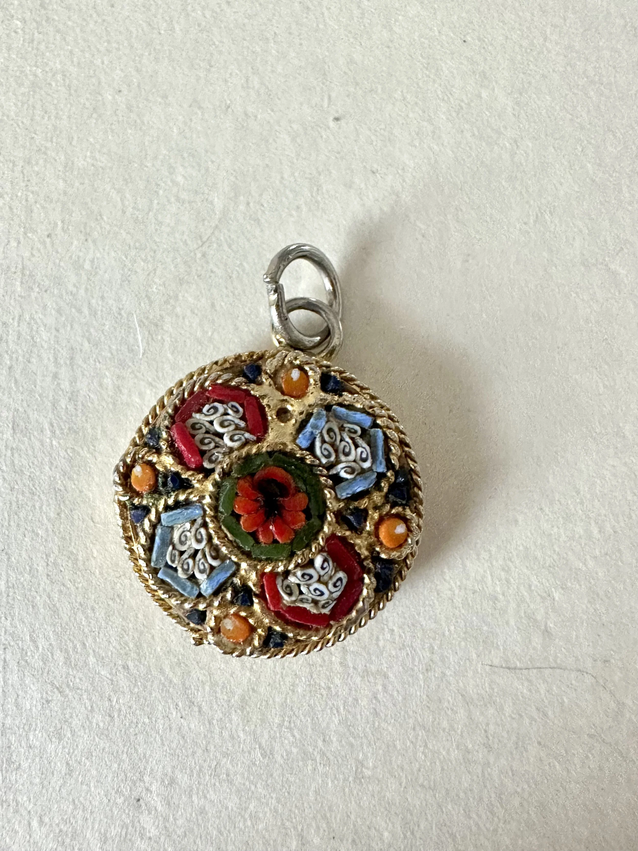 Vintage Micro Mosaic Floral Pendant