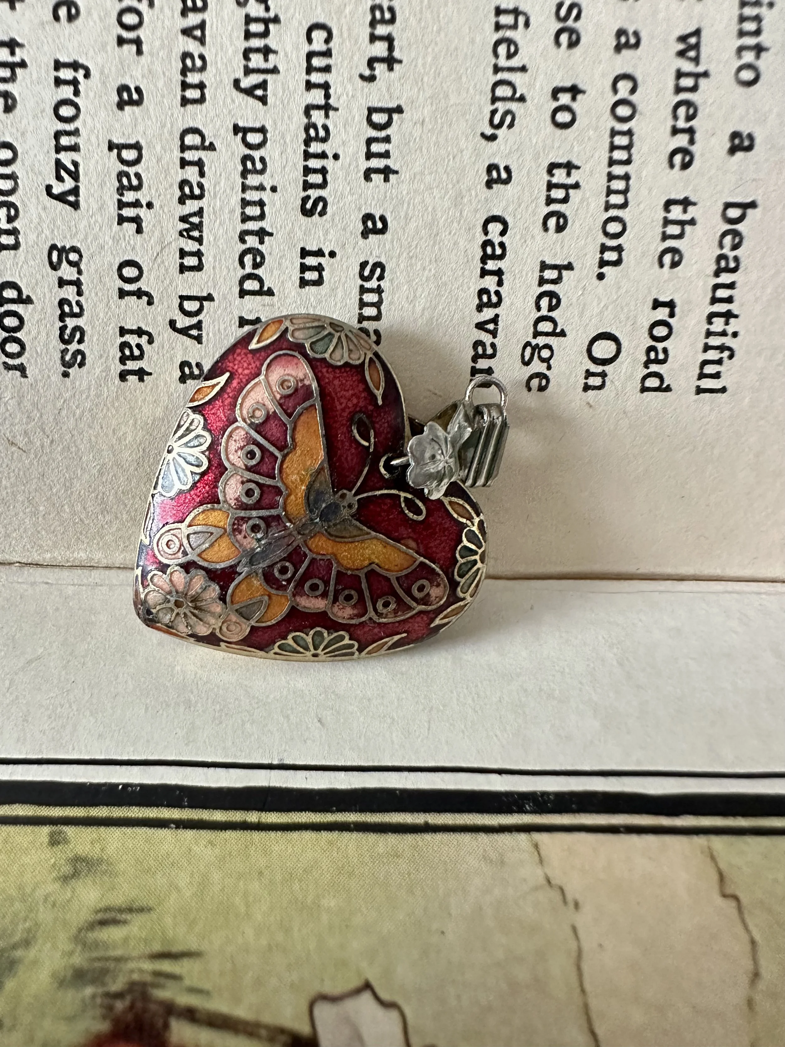 Vintage Cloisonné  Heart Shaped Pendant