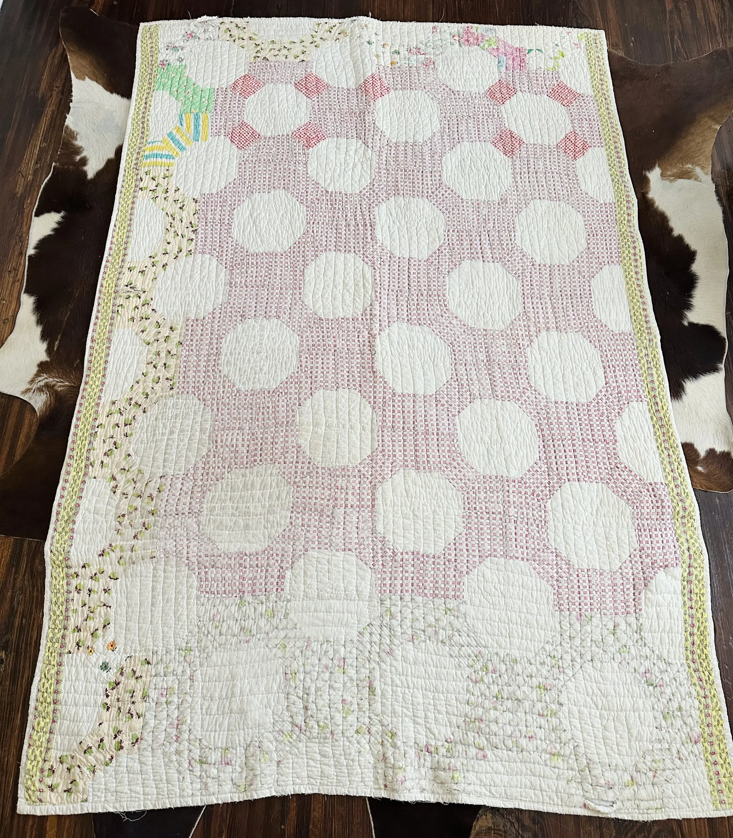 Vintage Pink and White Geometric Scrappy Cutter Quilt