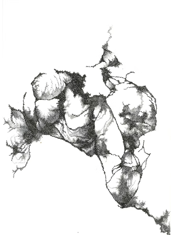 Une esquisse au crayon de la carte de l'Afrique, avec des détails sombres et clairs.