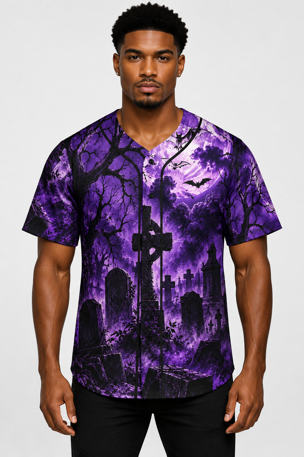 Purple Graveyard 99 Halloween Baseball Jersey Iconic Darkness AOP