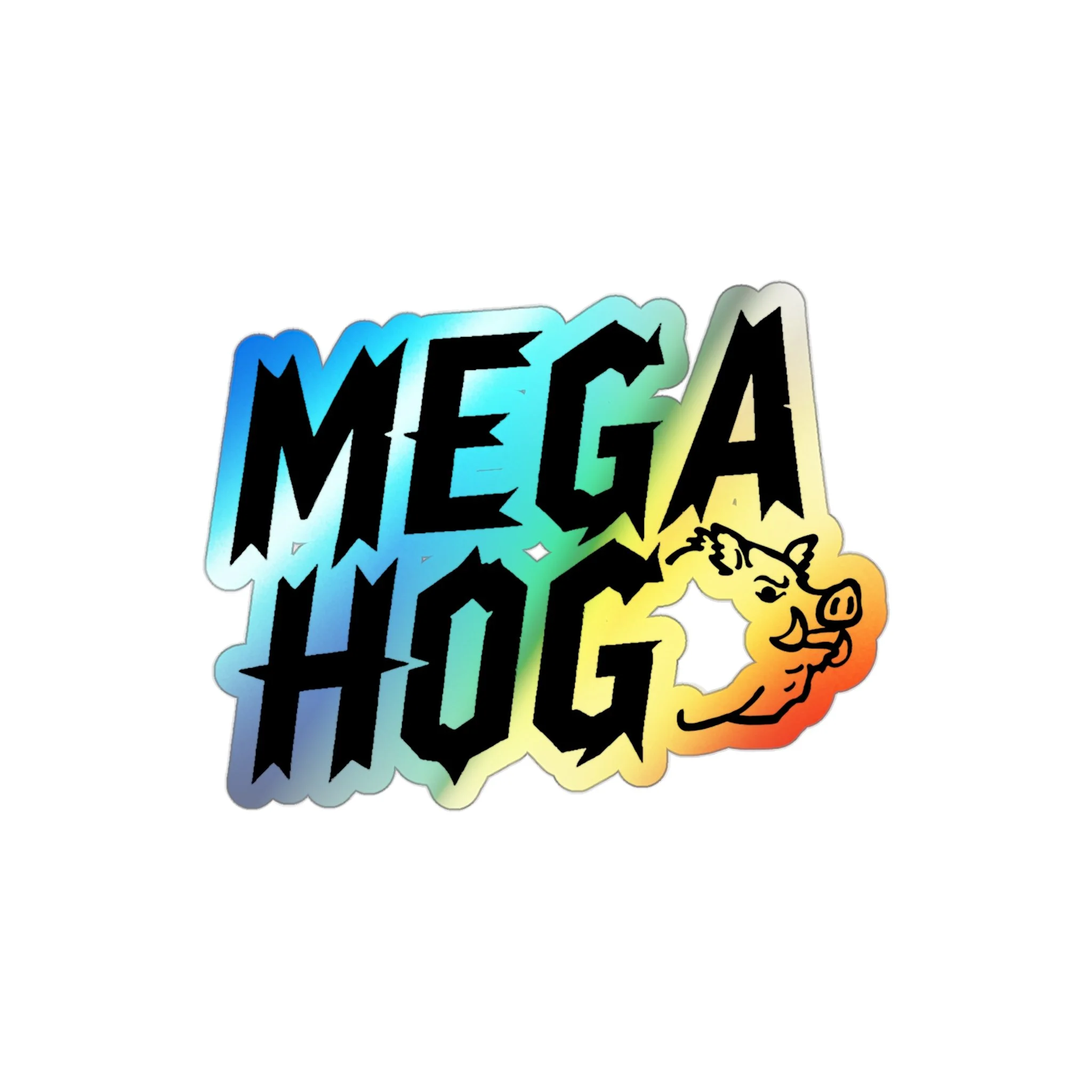 Holographic 'MEGA HOG' Die-Cut Sticker — Retro Skateboard Logo Sticker