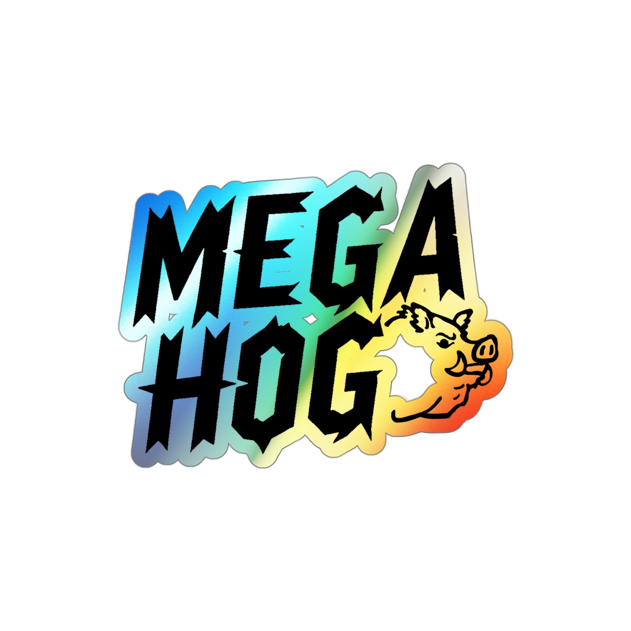 Holographic 'MEGA HOG' Die-Cut Sticker — Retro Skateboard Logo Sticker