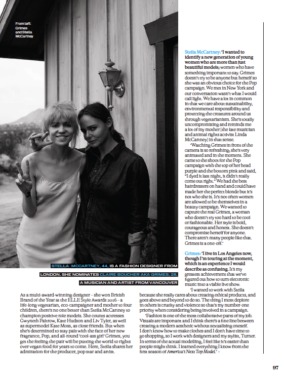 ELLE Magazine interview with Stella McCartney and Claire Boucher aka Grimes conducted by Tamsin Crimmens