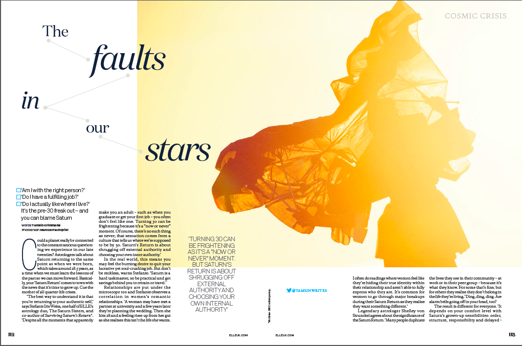 ELLE Magazine feature by Tamsin Crimmens entitled The Faults in Our Stars about the Saturn Return