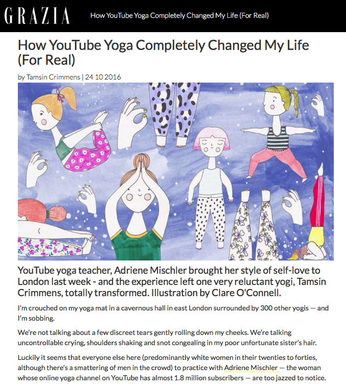 Grazia first-person essay by Tamsin Crimmens entitled How YouTube Yoga Completely Changed My Life (For Real)