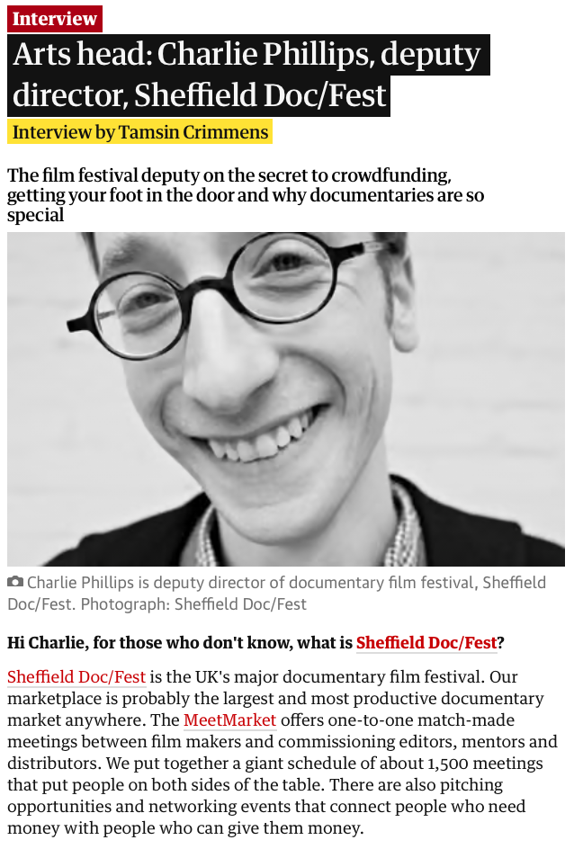The Guardian Arts Head interview with Charlie Phillips conducted by Tamsin Crimmens