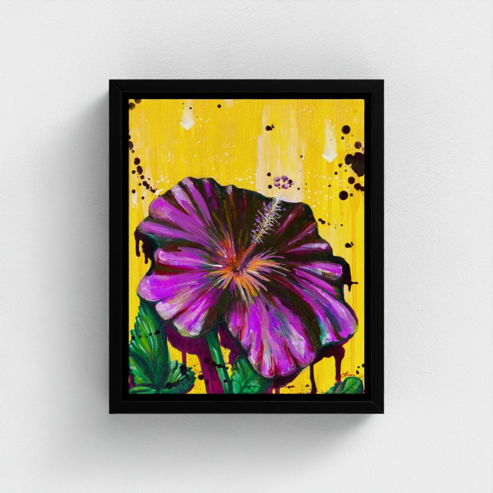 Splattered Hibiscus Framed Canvas Print