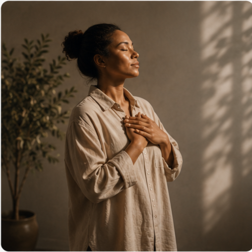Person reconnecting with themselves through holistic coaching, mindfulness, and self-discovery to build confidence and emotional wellbeing.