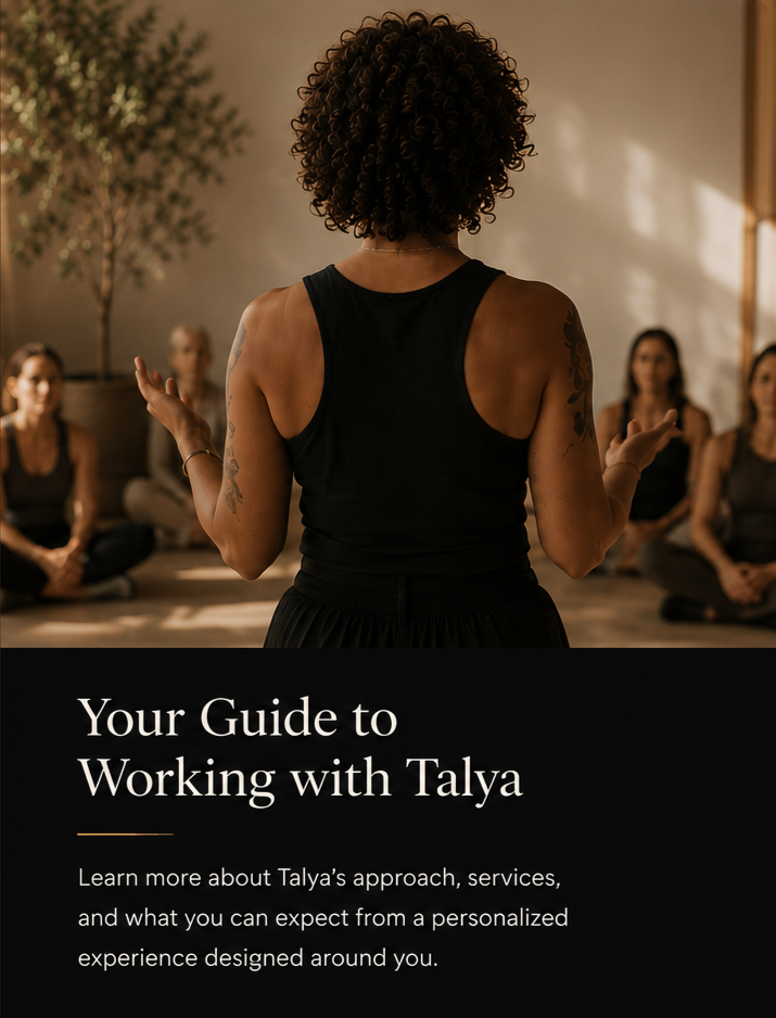 Talya James leading a wellness workshop, introducing her philosophy and personalized approach to hypnotherapy, Pilates, personal transformation, and holistic coaching.