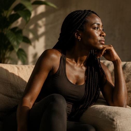 Woman finding calm through hypnotherapy to quiet overthinking, reduce anxiety, and create greater mental clarity.