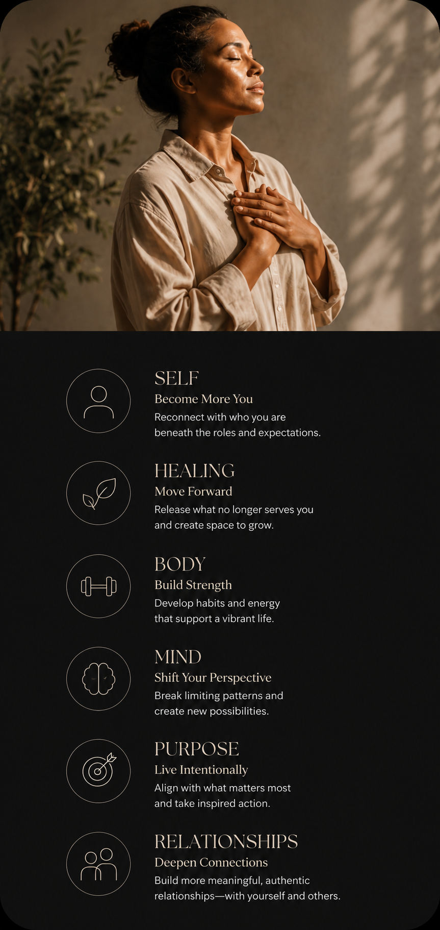 Person reconnecting with themselves through holistic coaching, emotional healing, and mind-body wellness to create lasting personal growth.