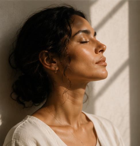 Person in quiet reflection during Past Life Regression Therapy, developing self-awareness, inner wisdom, and trust in personal insight.