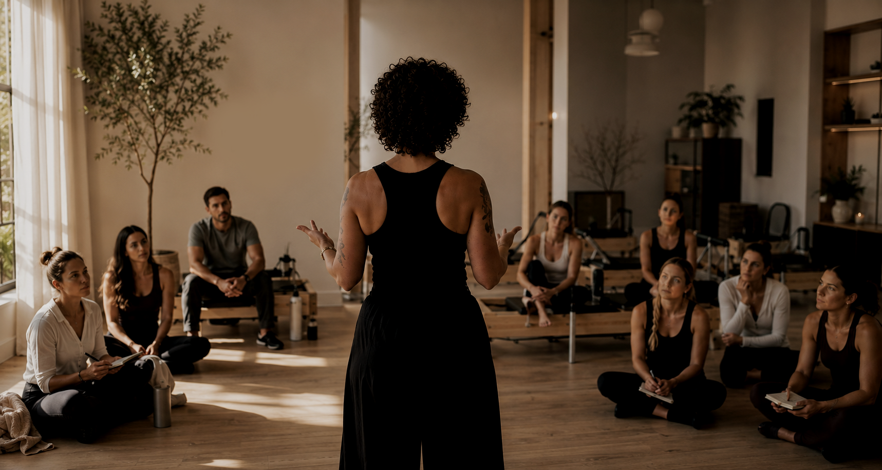 Pilates instructor continuing education workshop focused on movement assessment, anatomy, hands-on cueing, clinical reasoning, and professional development.