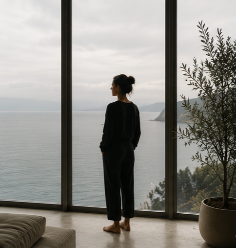 Person reflecting on unexplained fears and emotional patterns through Past Life Regression Therapy to develop greater self-awareness and understanding.