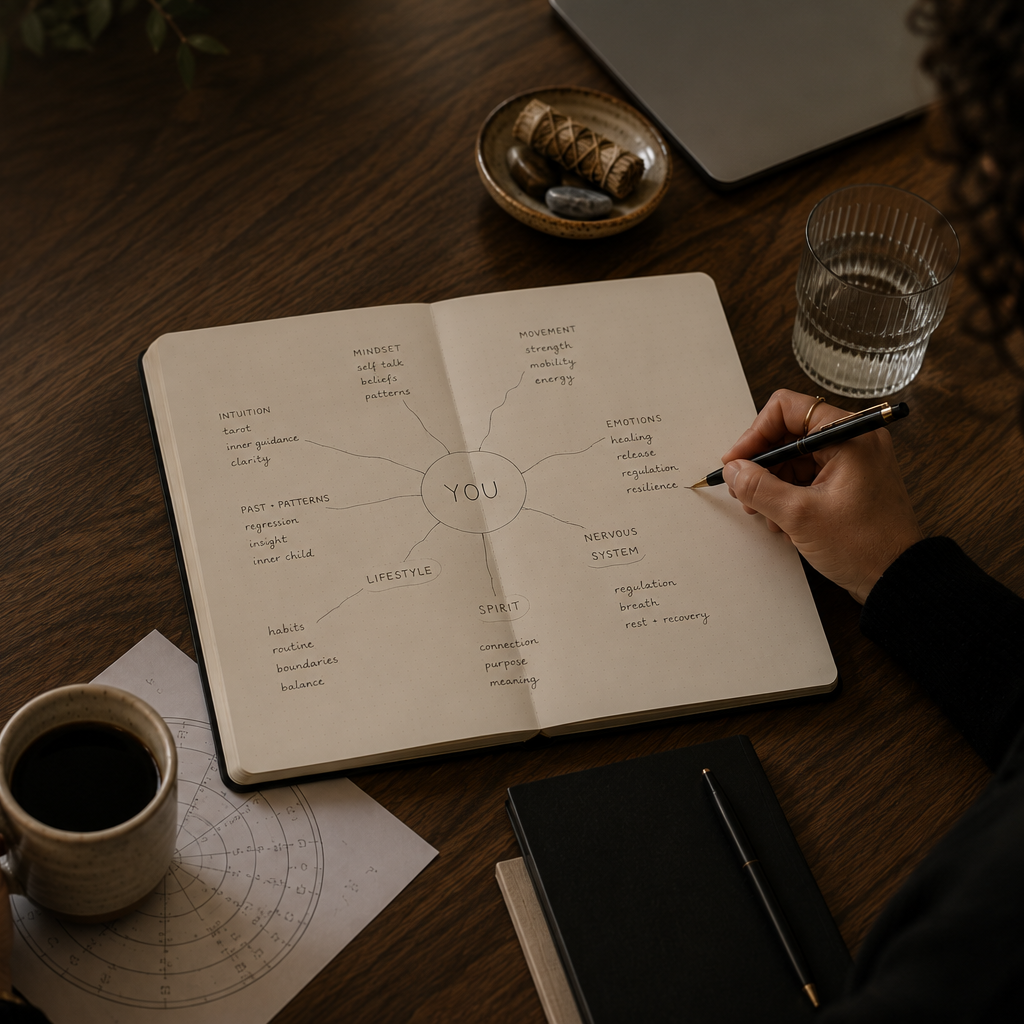 Personalized wellness plan integrating coaching, hypnotherapy, nervous system regulation, movement, and mindset to support lasting personal growth.
